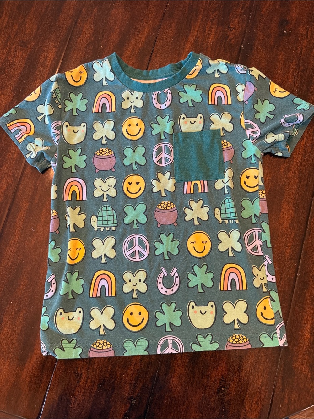 Little Sleepies Teal Short Sleeve Tee with Lucky Rainbow Print
